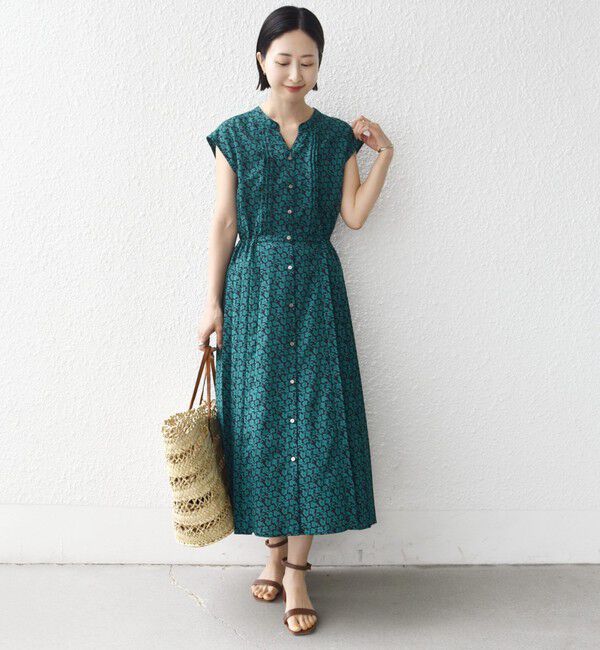 SHIPS for women「【WEB限定】〈洗濯機可能〉ドット 花柄 サイド プリーツ フレンチスリーブ ワンピース」|ワンピース|