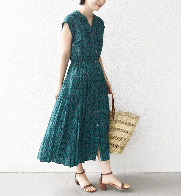SHIPS for women「【WEB限定】〈洗濯機可能〉ドット 花柄 サイド プリーツ フレンチスリーブ ワンピース」|ワンピース|