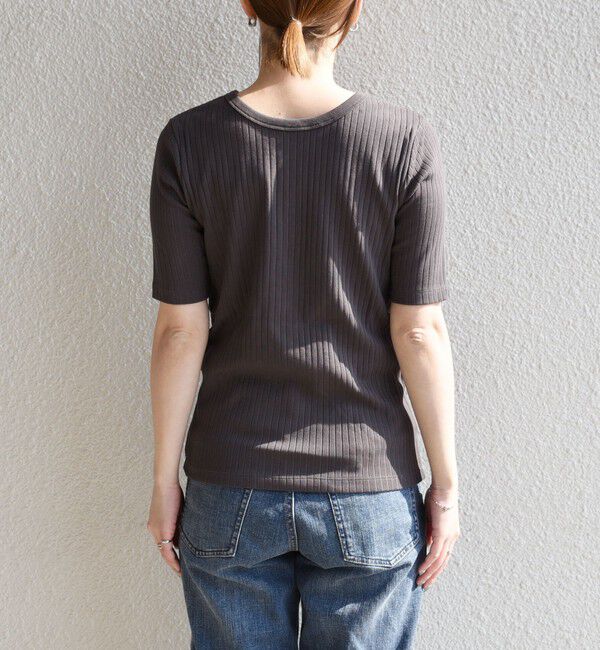 quaranciel「quaranciel:〈洗濯機可能〉テレコ リブ クルー ヘンリー 2way ハーフスリーブ TEE」|Tシャツ・カットソー|
