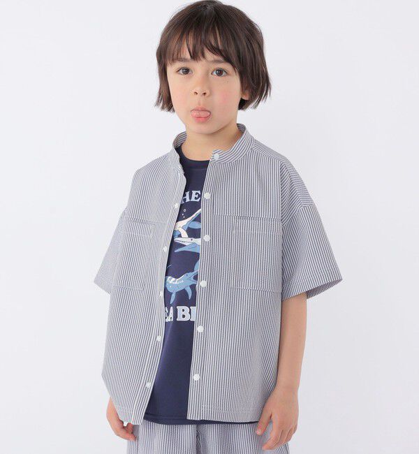 SHIPS KIDS「SHIPS KIDS:100～130cm /〈UVカット/吸水速乾〉ドライタッチ バンドカラー シャツ」|シャツ・ブラウス|