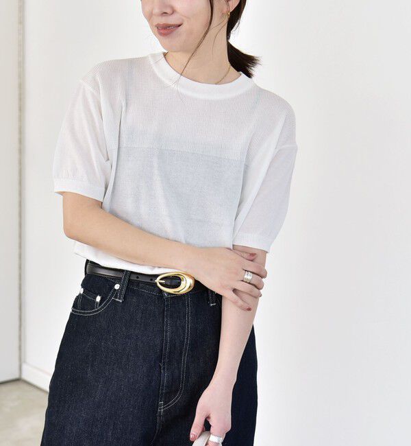 quaranciel「quaranciel:〈接触冷感/手洗い可能〉コンパクト シアー ニット TEE」|ニット・セーター|オフホワイト