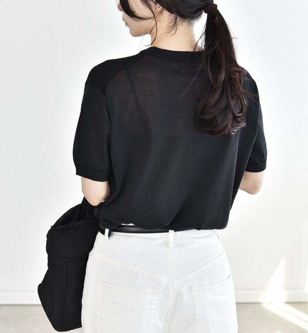 quaranciel「quaranciel:〈接触冷感/手洗い可能〉コンパクト シアー ニット TEE」|ニット・セーター|