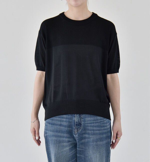 quaranciel「quaranciel:〈接触冷感/手洗い可能〉コンパクト シアー ニット TEE」|ニット・セーター|