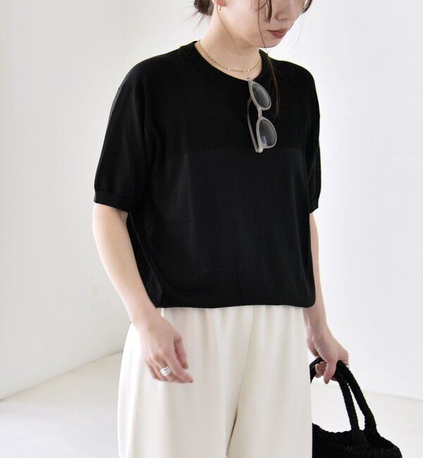 quaranciel「quaranciel:〈接触冷感/手洗い可能〉コンパクト シアー ニット TEE」|ニット・セーター|