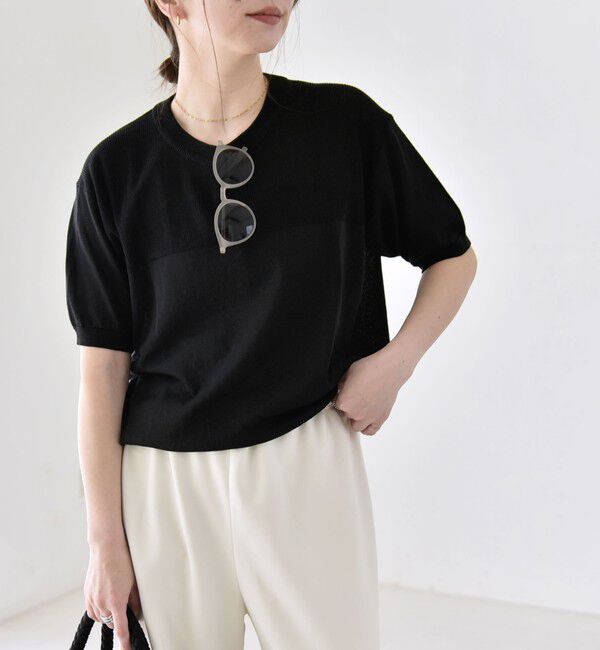 quaranciel「quaranciel:〈接触冷感/手洗い可能〉コンパクト シアー ニット TEE」|ニット・セーター|