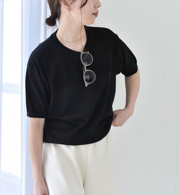 quaranciel「quaranciel:〈接触冷感/手洗い可能〉コンパクト シアー ニット TEE」|ニット・セーター|