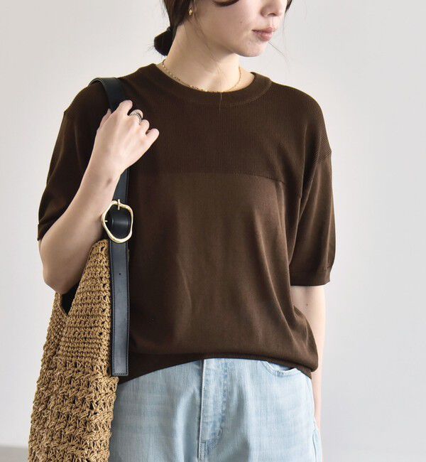 quaranciel「quaranciel:〈接触冷感/手洗い可能〉コンパクト シアー ニット TEE」|ニット・セーター|