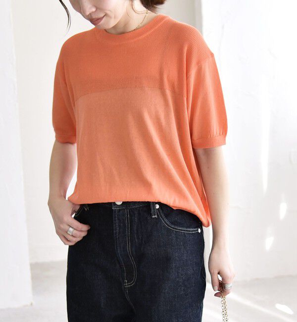 quaranciel「quaranciel:〈接触冷感/手洗い可能〉コンパクト シアー ニット TEE」|ニット・セーター|