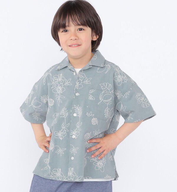 SHIPS KIDS「SHIPS KIDS:100～130cm /エンブロイダリー オープンカラー シャツ」|シャツ・ブラウス|ライトブルー