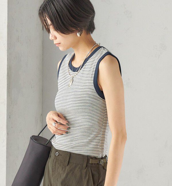 SHIPS for women「【SHIPS別注】miller: ノースリーブ ボーダー カットソー」|タンクトップ|オフホワイト