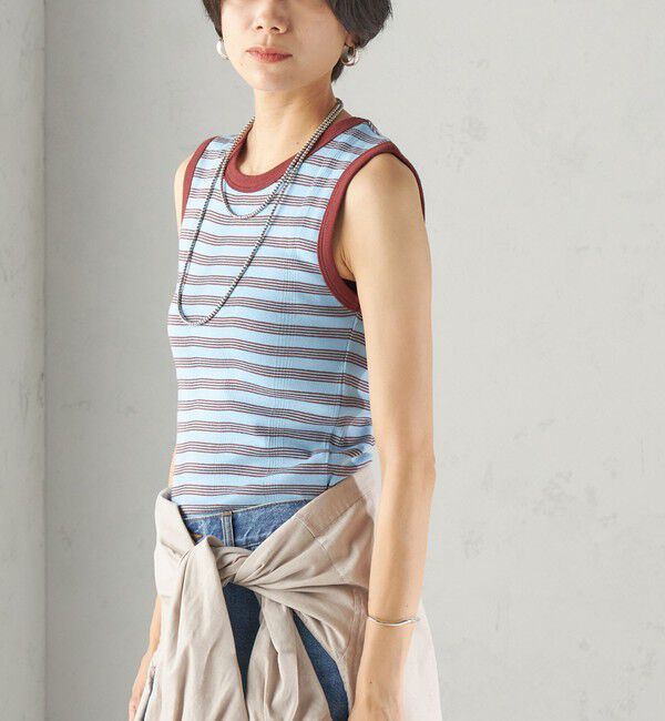 SHIPS for women「【SHIPS別注】miller: ノースリーブ ボーダー カットソー」|タンクトップ|ライトブルー