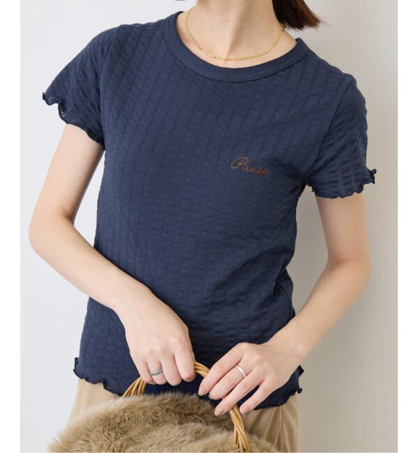 SLOBE IENA「アイレットリブ 刺しゅうTEE」|Tシャツ・カットソー|ネイビー
