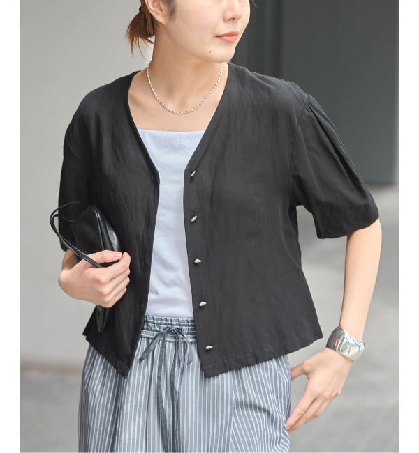 journal standard L'essage「VISリネンタックスリーブシャツ」|シャツ・ブラウス|ブラック