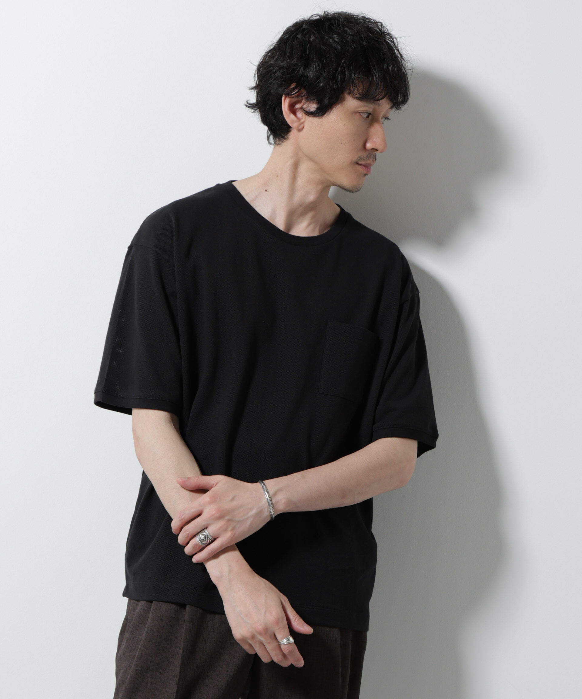 NANO universe「エアパッセージ ジャージーTシャツ 半袖」|Tシャツ・カットソー|ブラック