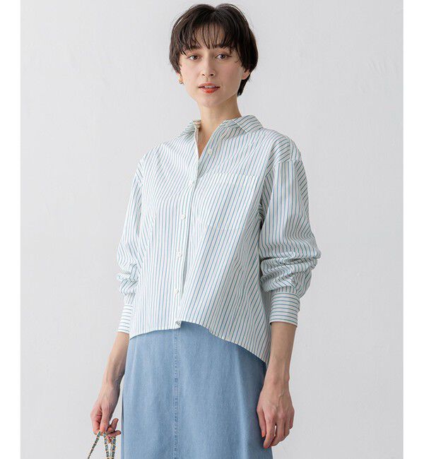 23区「【洗える】CANCLINI クロップド テントライン シャツ」|シャツ・ブラウス|ﾎﾜｲﾄ&times;ｸﾞ