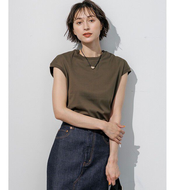 23区「シルキータッチ フレンチスリーブ Tシャツ」|Tシャツ・カットソー|カーキ系