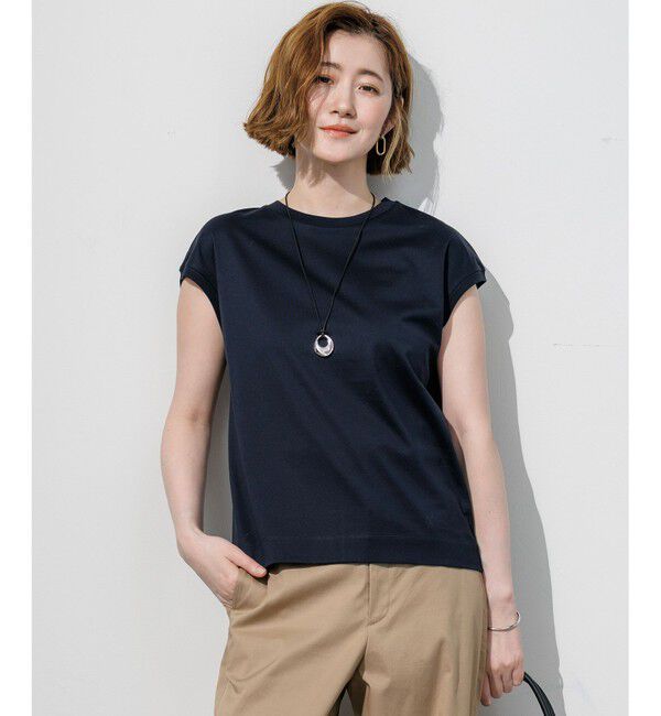 23区「シルキータッチ フレンチスリーブ Tシャツ」|Tシャツ・カットソー|ネイビー系