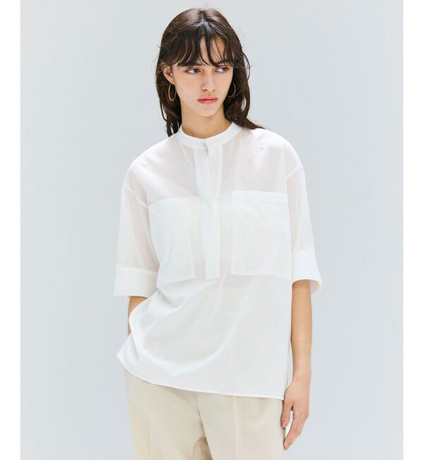 BEIGE,「【洗える・Oggi 10月号掲載】BAC / コットンビックポケットスタンドカラーシャツ」|シャツ・ブラウス|White