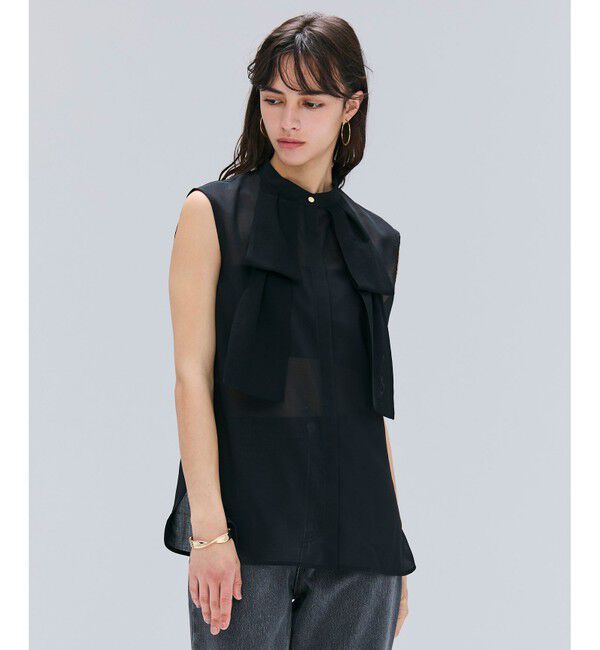 BEIGE,「【洗える】MOYE / シアーウールビックボウタイブラウス」|シャツ・ブラウス|Black