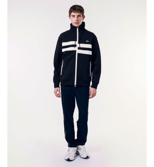 LACOSTE「アシンメトリーボーダーハイネック ドローストリング 鹿の子地 トラックジャケット」|スウェット・ジャージ|