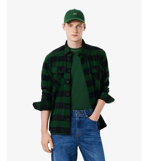 LACOSTE「オーバーサイズドコットンプレイド フランネルチェックシャツ」|シャツ・ブラウス|グリーン