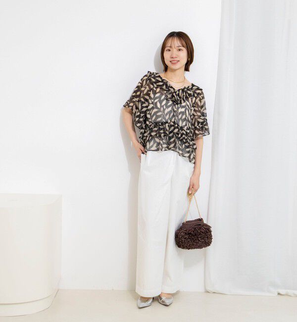 NOLLEY'S「【Import Fabric】ウォッシャブル楊柳リーフ柄フリルブラウス」|シャツ・ブラウス|
