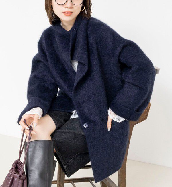 Rie Miller「ヤクリバー風ニットコート」|その他|ネイビー