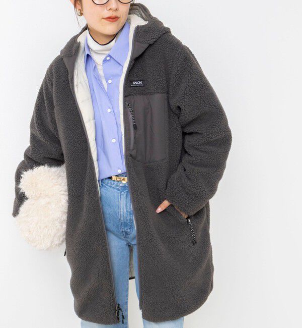NOLLEY'S「【WEB＆一部店舗限定色アイテム】【TAION/タイオン】ボア&times;ダウンフードロング(リバーシブル)」|ダウン|ライトグレー