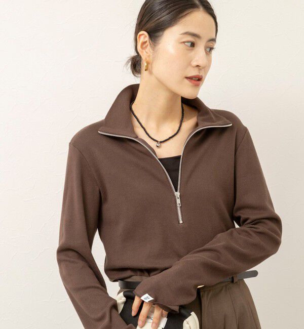 MAQWEL「【MAQWEL/マクウェル】COTTON RIB ハーフジッププルオーバー」|Tシャツ・カットソー|ブラウン