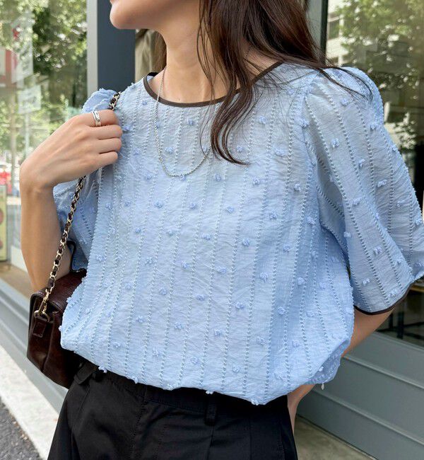fredy emue「【新色追加】《大人気ブラウスの半袖バージョン》バック釦配色パイピング半袖ブラウス」|シャツ・ブラウス|