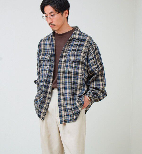 GLOSTER「【秋立ち上がりから着られる】ワッフルチェック ワークシャツ ロングスリーブ」|シャツ・ブラウス|
