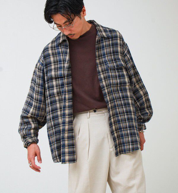 GLOSTER「【秋立ち上がりから着られる】ワッフルチェック ワークシャツ ロングスリーブ」|シャツ・ブラウス|