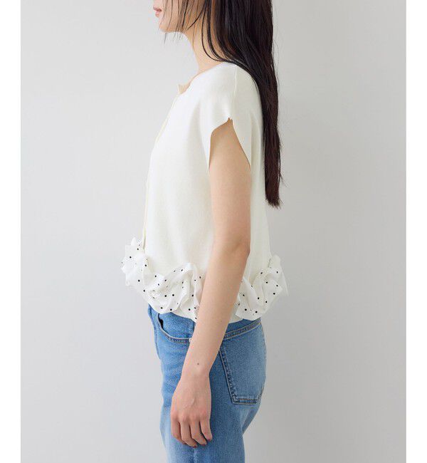VIS「無地＆ドット裾立体フリルドッキングフレンチスリーブトップス」|ニット・セーター|