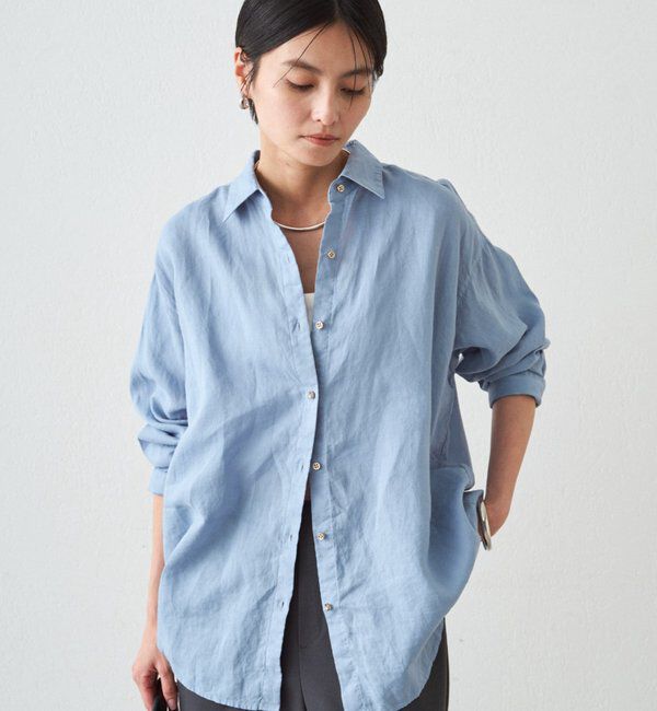  「《累計販売2万枚/名品アイテム》リネンバックタイシャツ」|シャツ・ブラウス|ブルー
