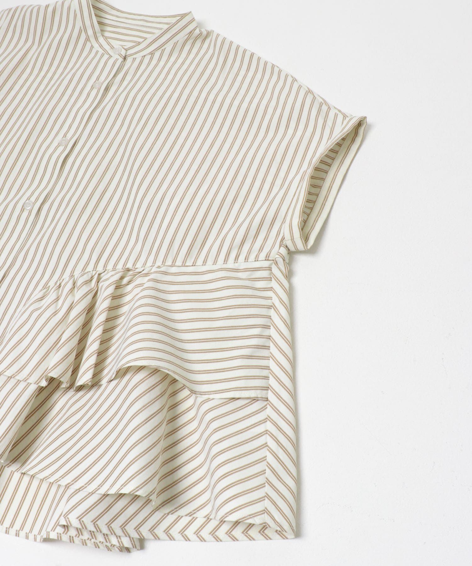 Sonny Label 「『WEB限定』バンドカラーフリルストライプ半袖シャツ」|シャツ・ブラウス|