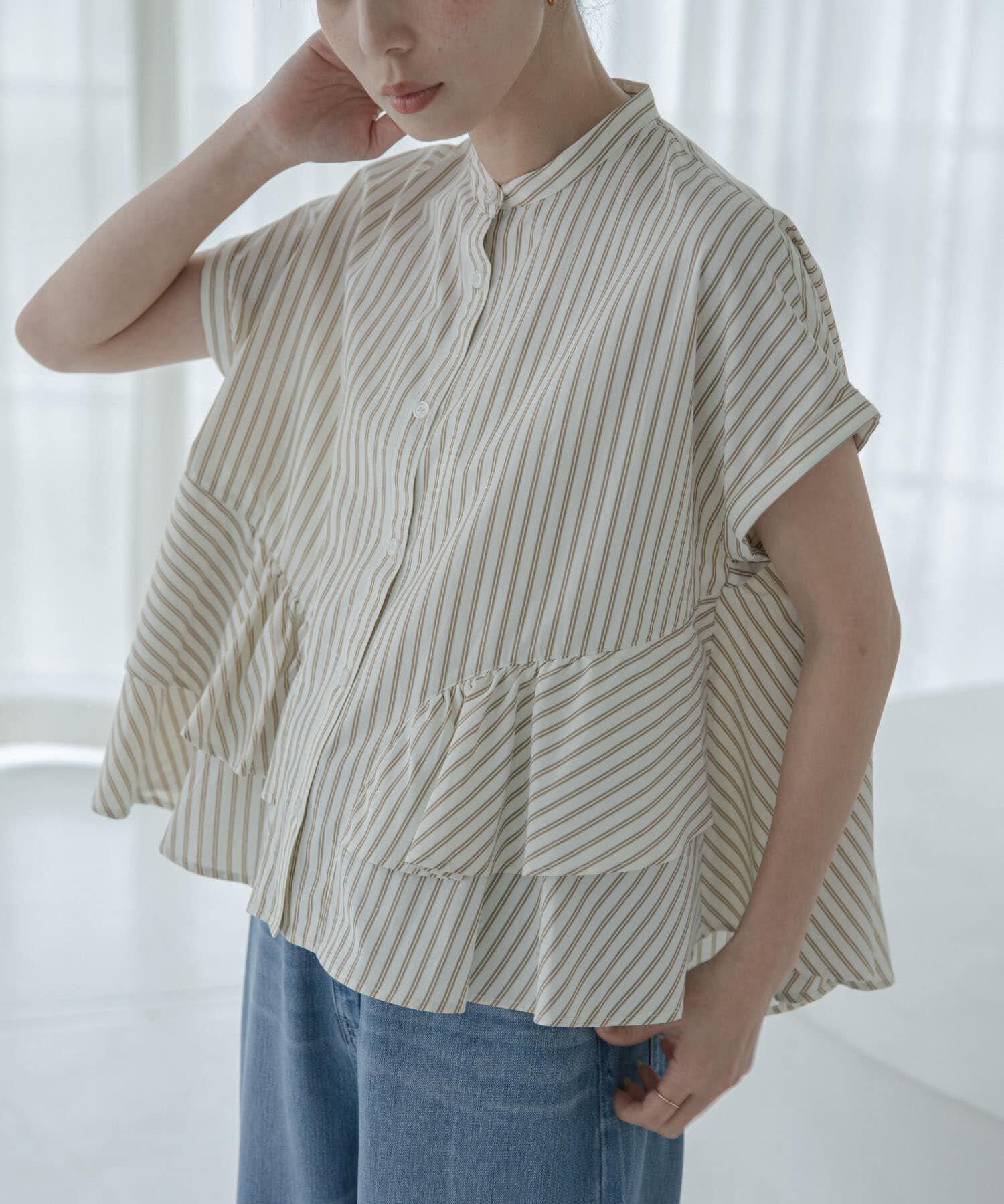 Sonny Label 「『WEB限定』バンドカラーフリルストライプ半袖シャツ」|シャツ・ブラウス|