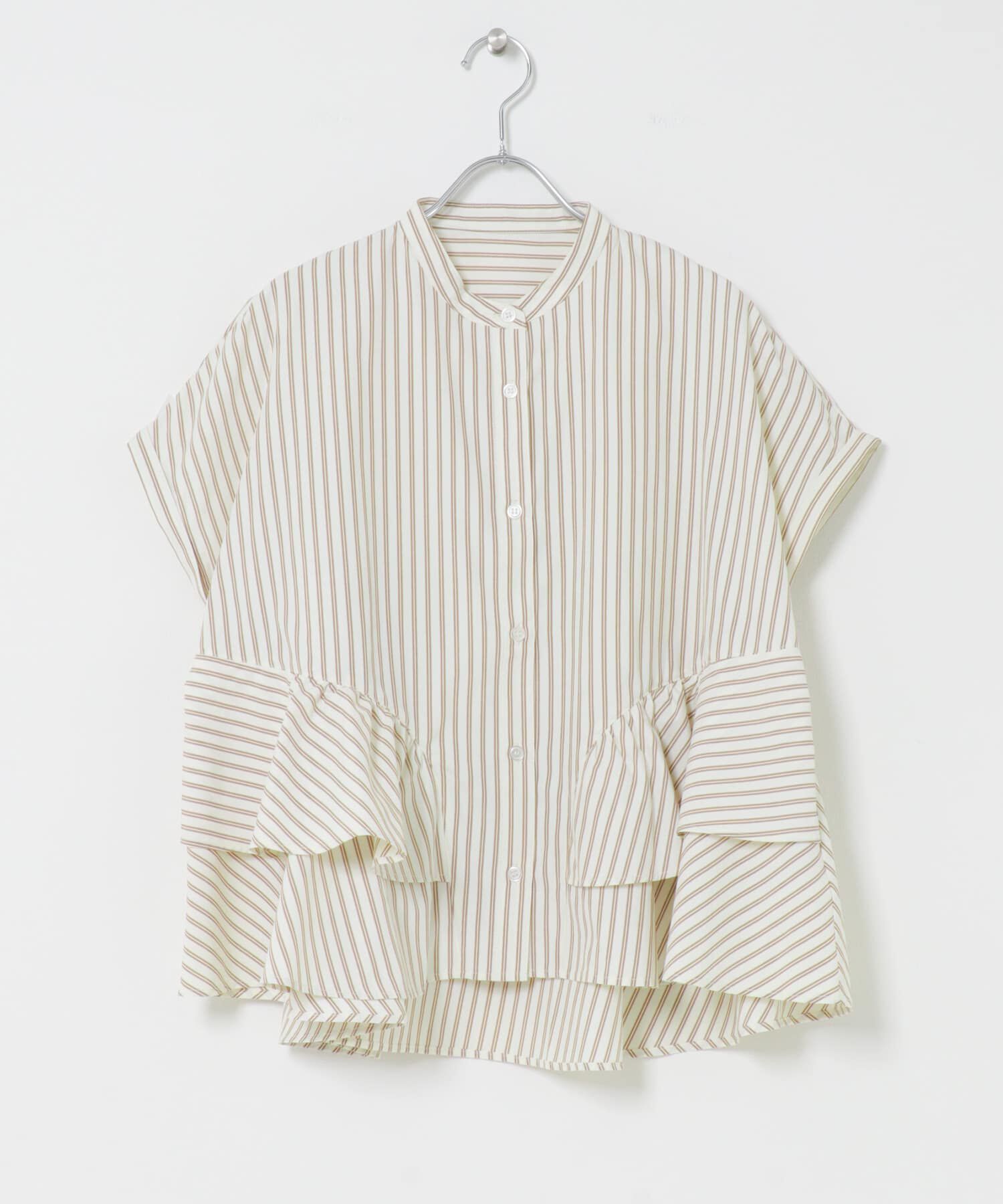 Sonny Label 「『WEB限定』バンドカラーフリルストライプ半袖シャツ」|シャツ・ブラウス|