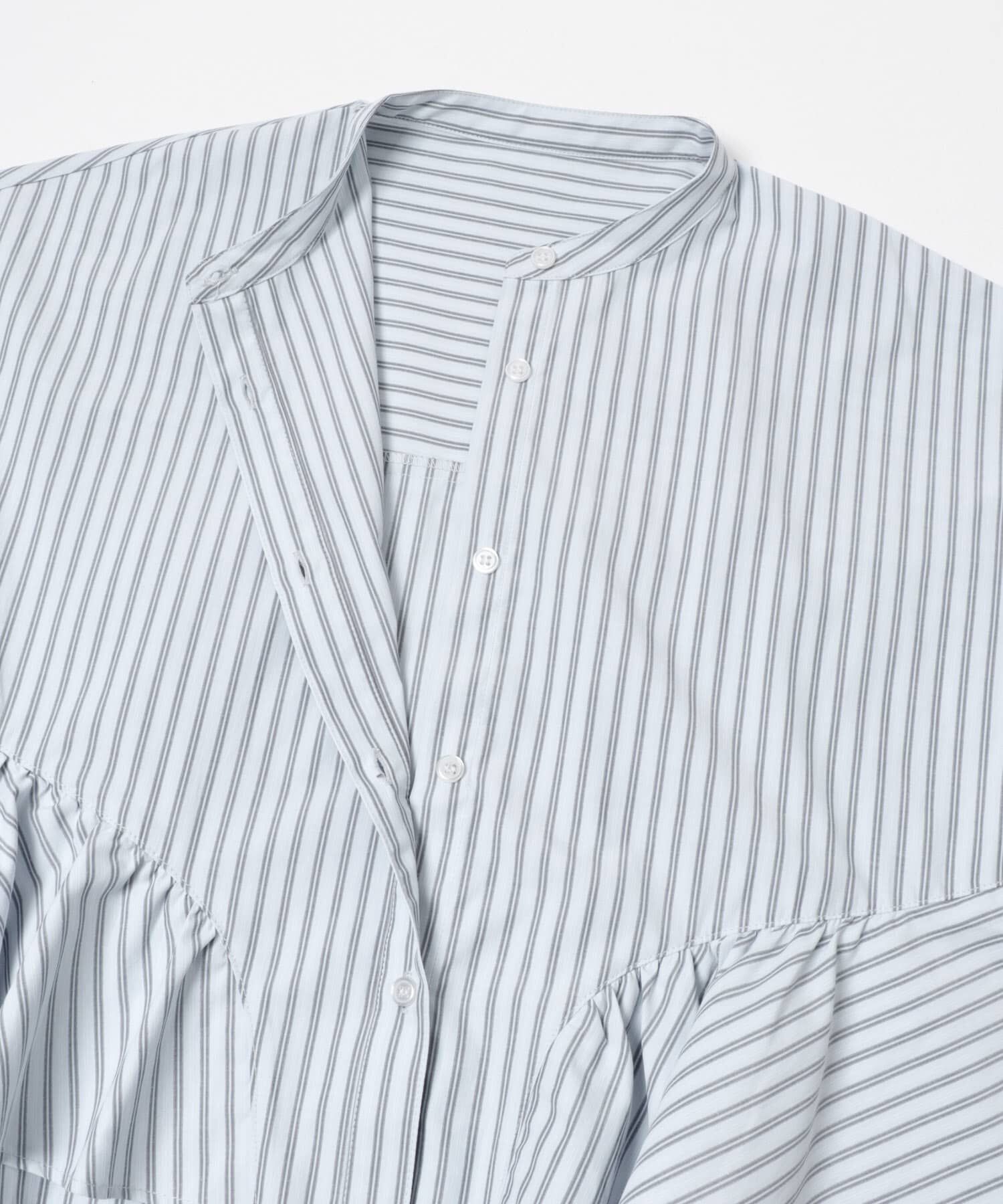Sonny Label 「『WEB限定』バンドカラーフリルストライプ半袖シャツ」|シャツ・ブラウス|