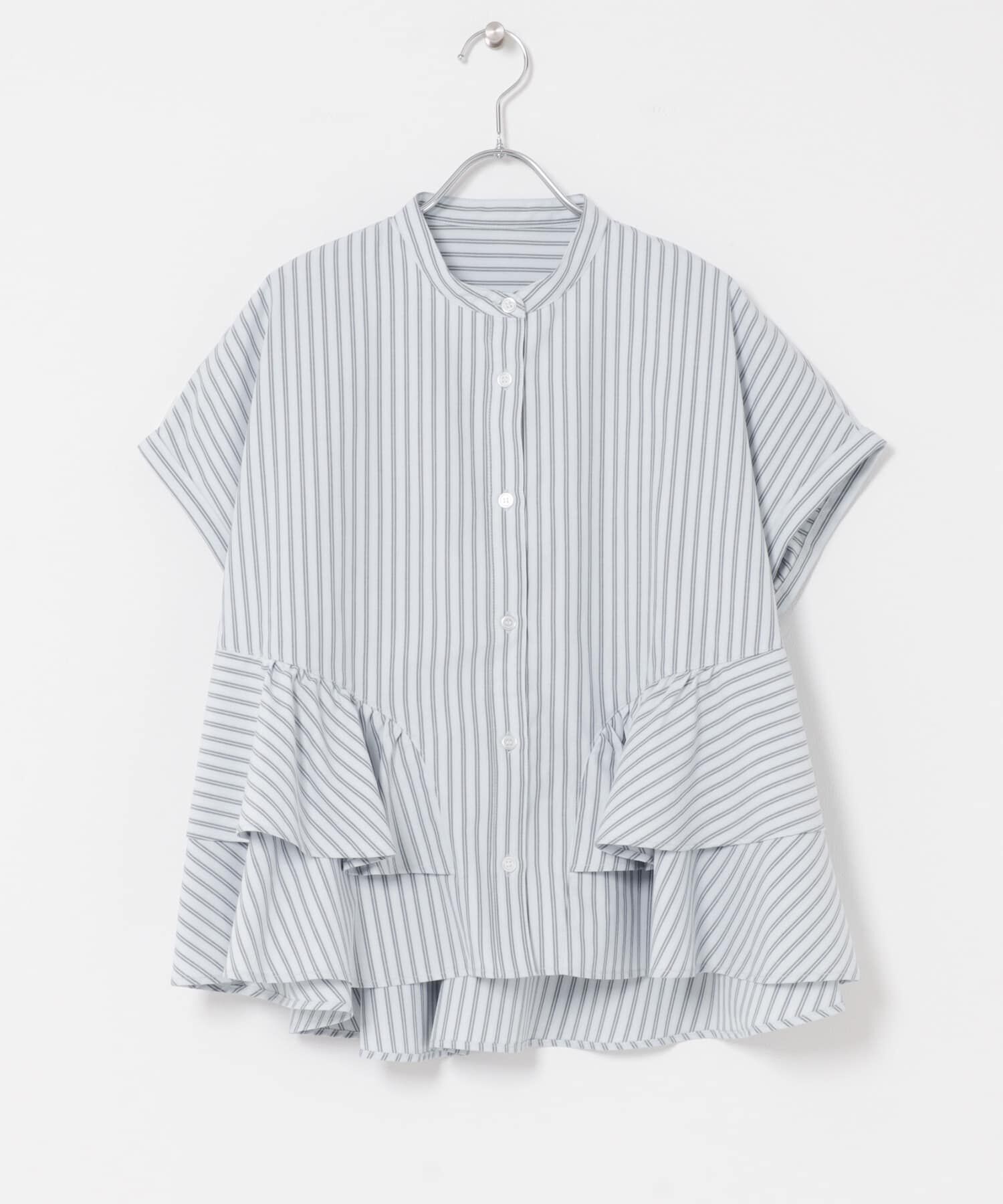 Sonny Label 「『WEB限定』バンドカラーフリルストライプ半袖シャツ」|シャツ・ブラウス|