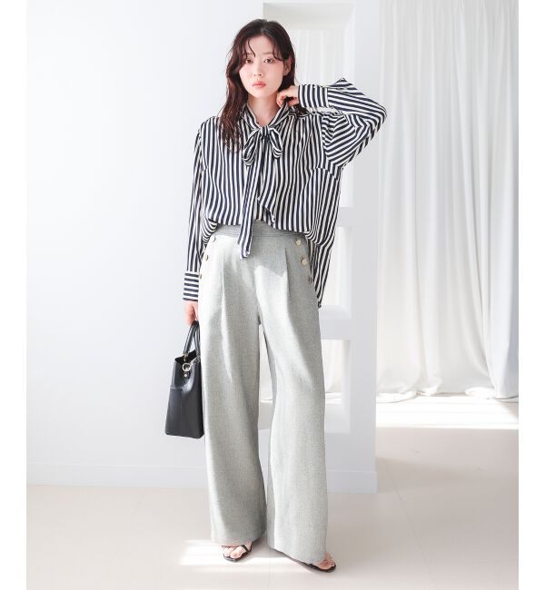  「【日本製】ストライプボウタイブラウス」|シャツ・ブラウス|