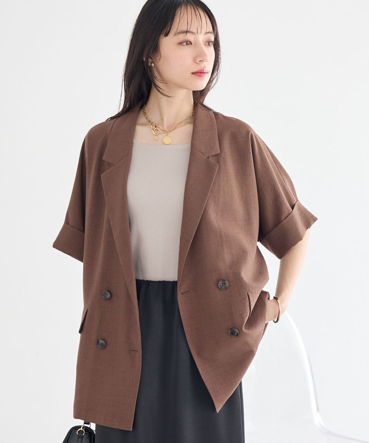 earth music&ecology「【セットアップ対応】リネンライクダブルジャケット」|テーラードジャケット|Brown