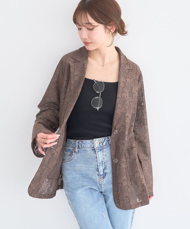 earth music&ecology「レースシャツジャケット」|テーラードジャケット|Brown