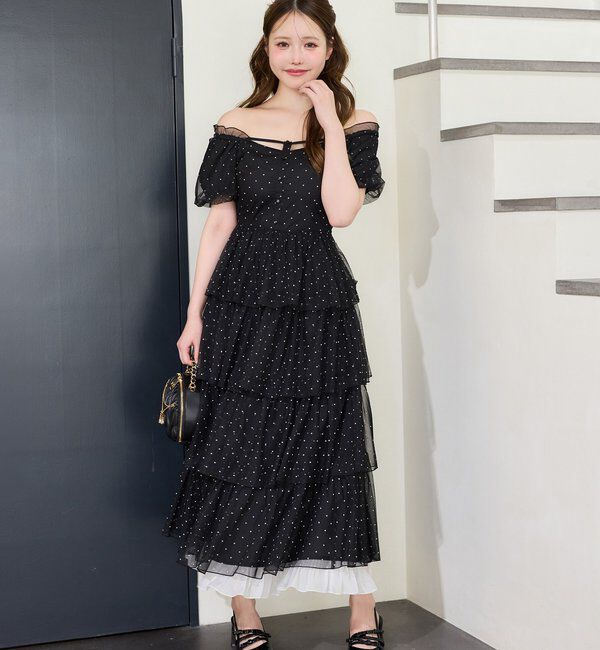  「【Black Ribbon Collection】バックリボンティアードワンピ」|ワンピース|