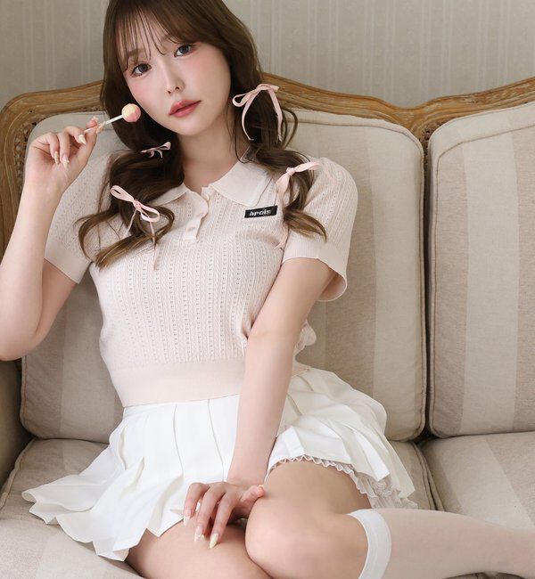  「アイレット配色襟ポロニット」|ニット・セーター|
