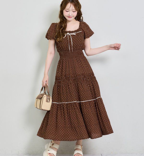  「【新色追加/XSサイズあり】ウエストシャーリングリボンロングワンピース」|ワンピース|
