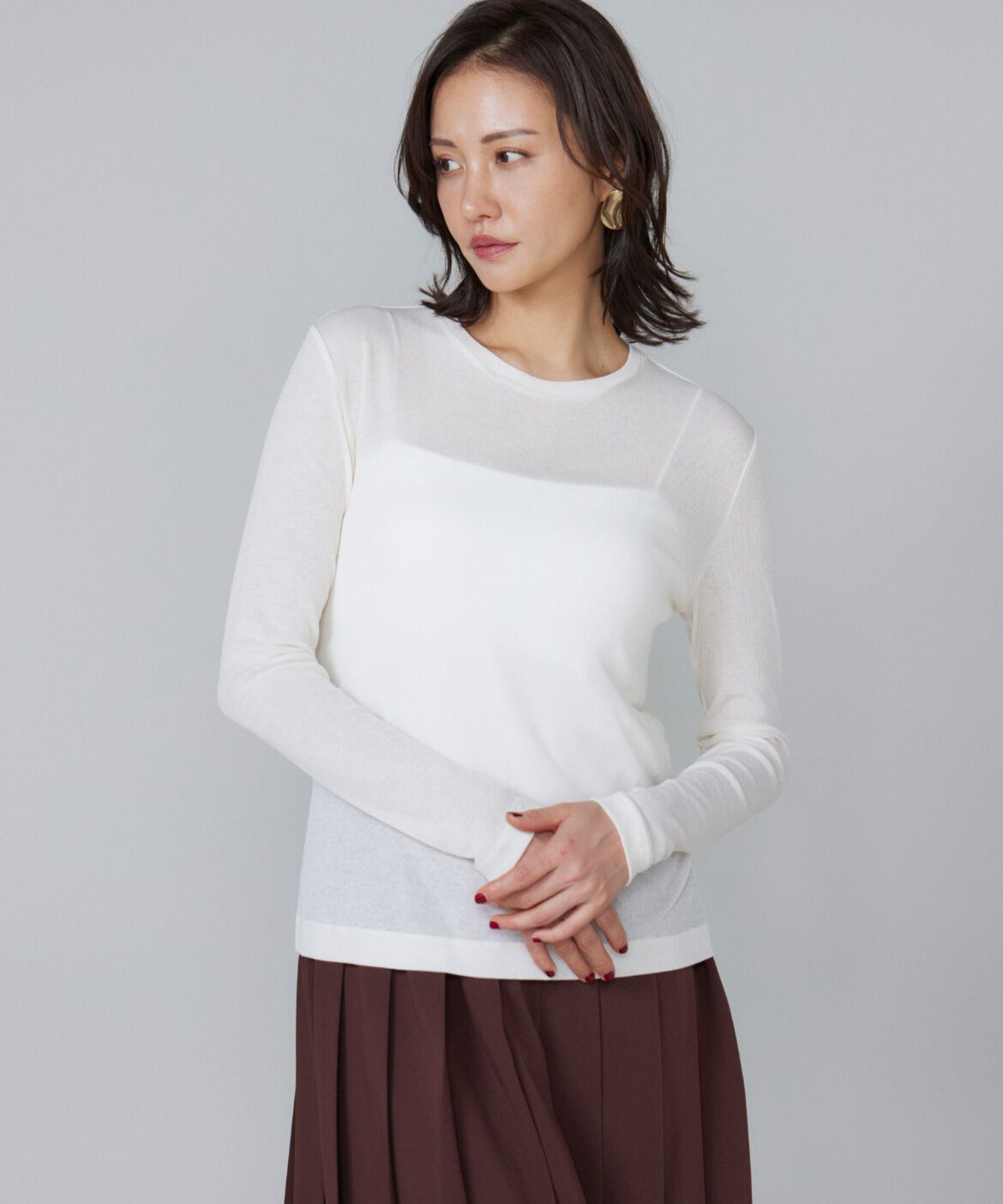 Le Souk「シアーテレコ ロングTシャツ」|Tシャツ・カットソー|アイボリー2