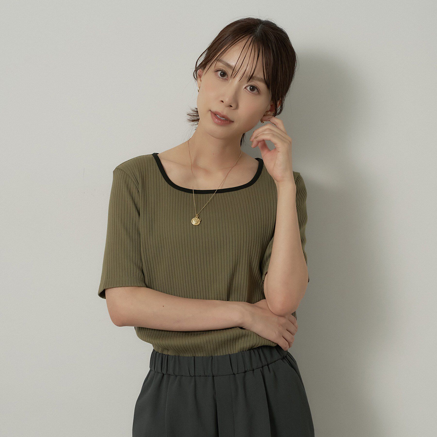 UNTITLED「【二の腕カバー】スクエアネックテレコプルオーバー」|Tシャツ・カットソー|