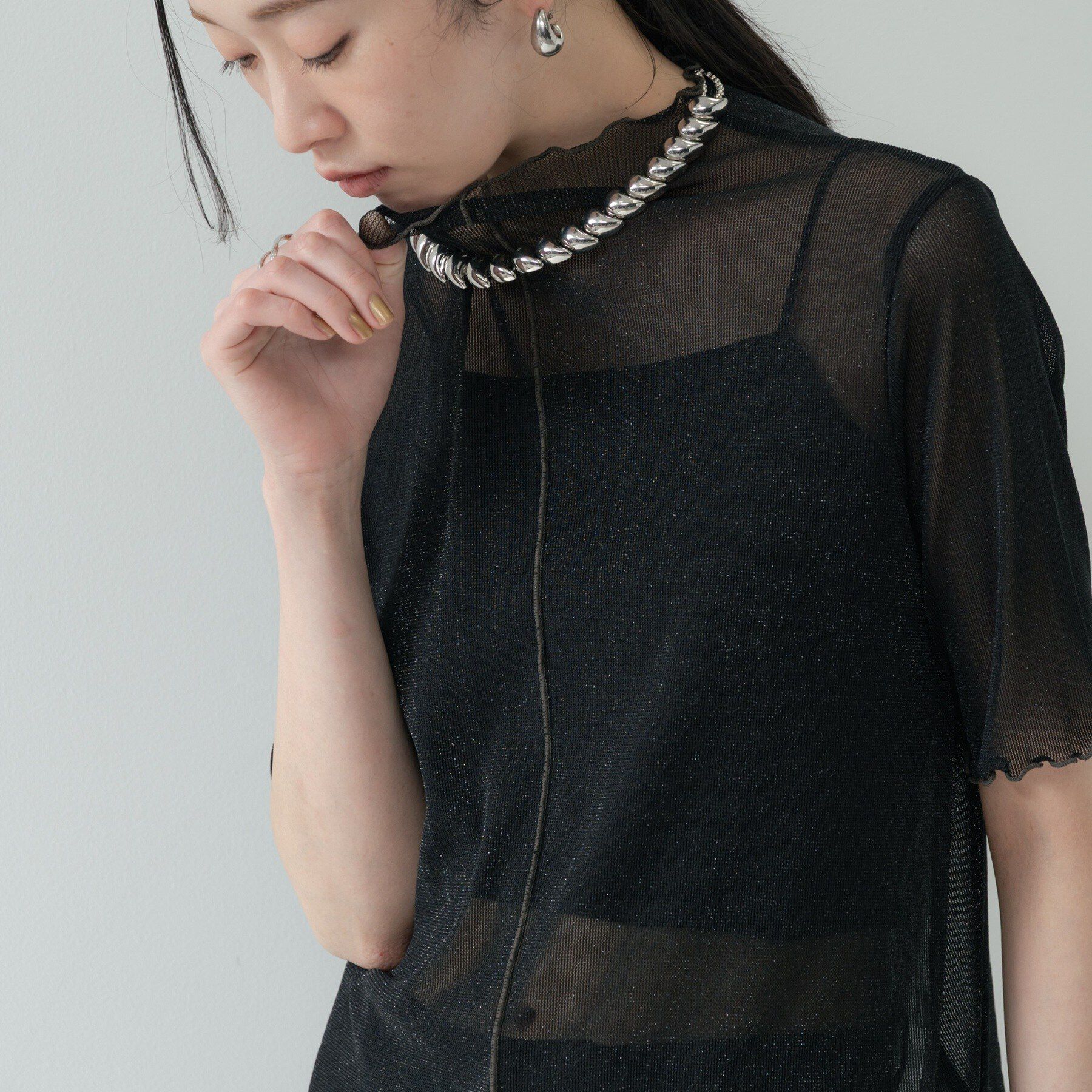 GALLEST「シアーラメカットソー」|Tシャツ・カットソー|ブラック(519)