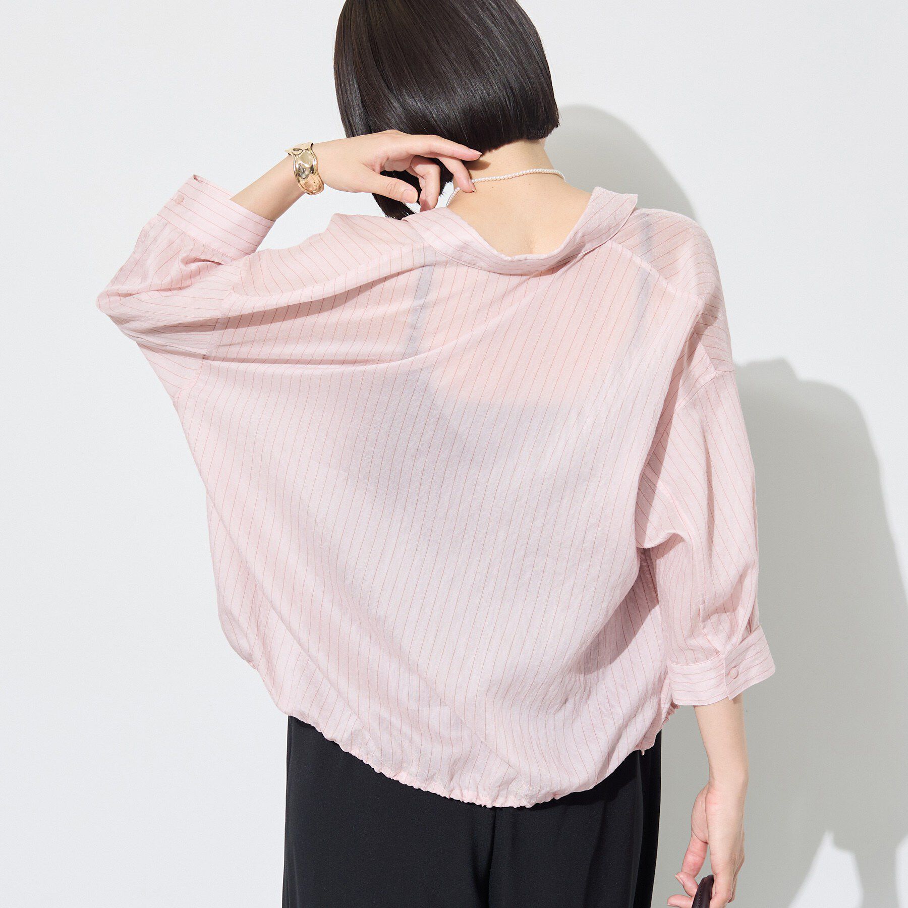 INDIVI「【シアー／7分袖】体型カバーゆったりシャツ」|シャツ・ブラウス|