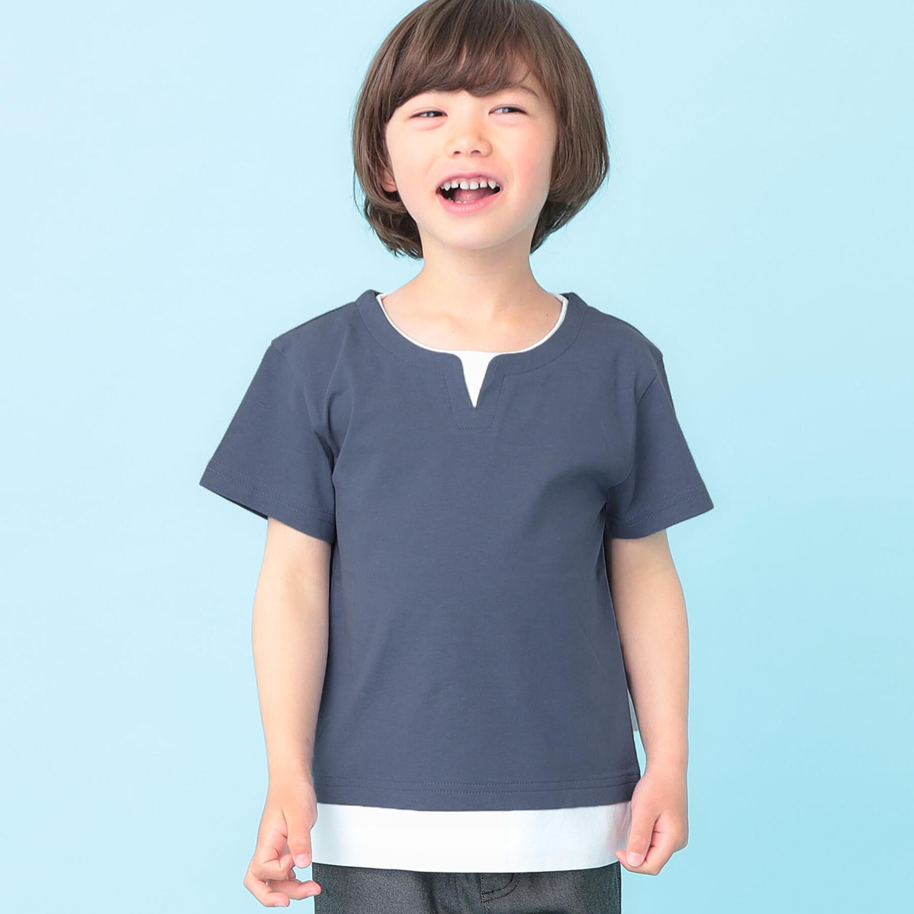 THE SHOP TK「【110－160】キーネックTシャツ」|Tシャツ・カットソー|ブルー(092)